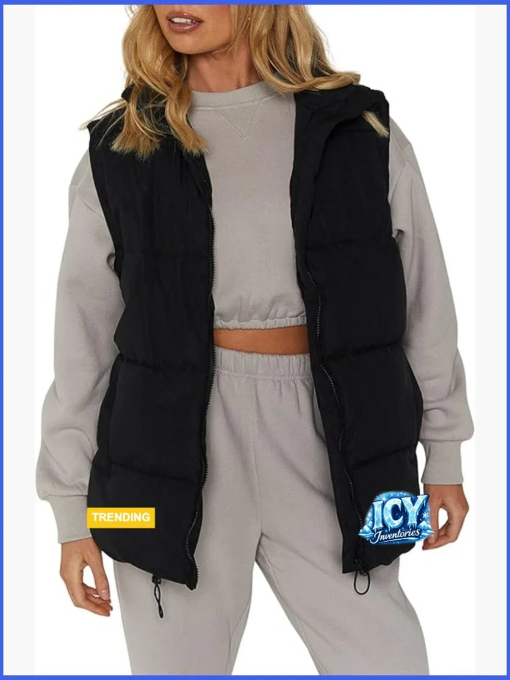 Polyester Puffer Vest with Stand Collar and Side Pockets